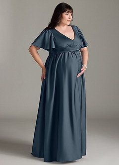 Azazie Verna Maternity Bridesmaid Dresses A-Line Ruched Stretch Satin Floor-Length Dress image12