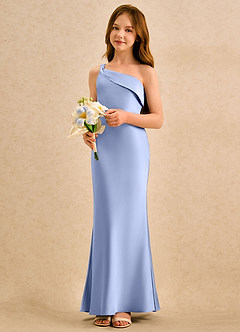 Azazie Almond Girls Formal Flower Girl Dresses Ice Sheath One Shoulder Stretch Satin Dress image3