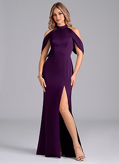 Azazie Bonny At-home Try On Dresses Eucalyptus Mermaid Off the Shoulder Stretch Satin Dress image3