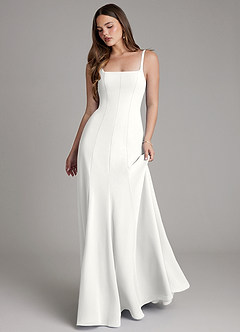 Azazie Nyla Bridesmaid Dresses White A-Line Square Neckline Chiffon Dress image1