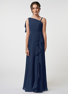 Azazie Aidy Junior A라인 절하다 쉬폰 플로어 길이 주니어 신부 들러리 드레스 image1