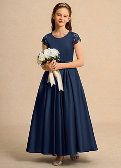 Azazie Bunny Junior Formal Blumenmädchenkleider Ballkleid Spitze Kleid Dunkelmarine image3