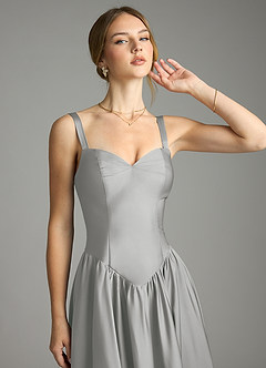 Azazie Evadina Suknie dla druhen Linia A Gorset Satyna elastyczna Do ziemi Sukienka image5