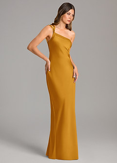 Azazie Monroe Bridesmaid Dresses Butterscotch Mermaid One Shoulder Stretch Satin Dress image5