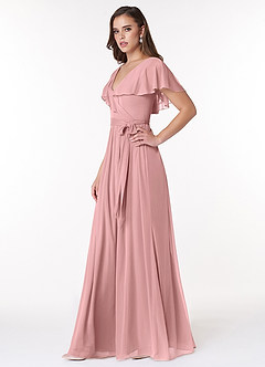 Azazie Jael Bridesmaid Dresses Dusty Rose A-Line V-Neck Mesh Dress image3