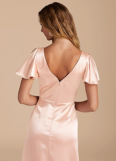 Azazie Soren Final Sale Rose Gold A-Line Pleated Metallic Satin Dress image6