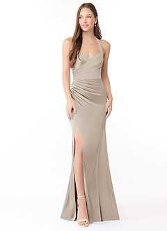 Azazie Emeria Bridesmaid Dresses Frost Mermaid Pleated Stretch Satin Dress image2