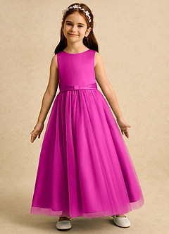 Azazie Lior vestidos de niña de las flores Vestido de Fucsia de Tul de Princesa con Plisado image4