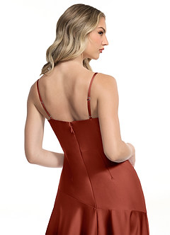 Azazie Kayla Jurken voor bruidsmeisjes Jurk van Stretch Satijn met Kolom Zijsplit Terracotta image5