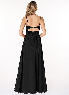 Azazie Yanelie Bridesmaid Dresses Black A-Line Scoop Pleated Chiffon Dress image4