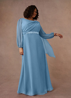 Azazie Priyanka Mother of the Bride Dresses Steel Blue A-Line Boatneck Pleated Chiffon Dress image7