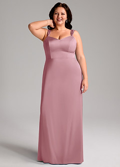 Azazie Denice Bridesmaid Dresses Vintage Mauve Sheath Pleated Stretch Satin Dress image7