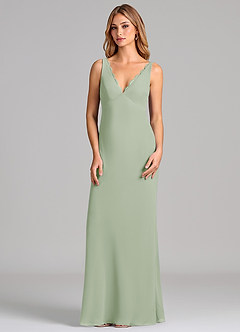 Azazie Tianna Final Sale Dusty Sage Sheath Chiffon Dress image4