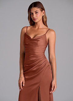 Azazie Claudelle Bridesmaid Dresses Auburn Mermaid Strapless Stretch Satin Dress image2