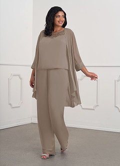 Azazie Maura Mother of the Bride Dresses Taupe Jumpsuit/Pantsuit Sequins Chiffon Dress image6