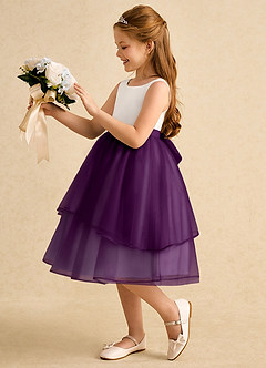 Azazie Rene vestidos de niña de las flores Vestido de Marfil Uva de Tul de Corte En A con Lazo image5
