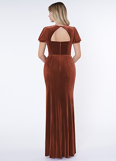 Azazie Lizabet Vente Finale Robe Fourreau en velours Col Carré Terracotta image2