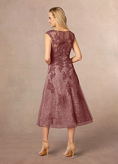 Azazie Flynn Mother of the Bride Dresses Desert Rose A-Line Boatneck Lace Tulle Dress image3
