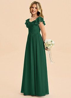 Azazie Anaya Junior Vestido Verde Oscuro de Gasa de Corte en A con Escote corazón image3