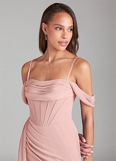 Azazie Amyra Robes de demoiselle d'honneur Robe Fourreau Convertible en Mousseline de soie Épaules dénudées Rose Poudré image6