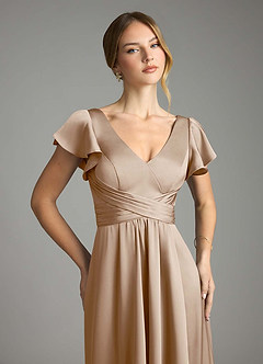 Azazie Omari Brautjungfernkleider A-Linie Stretch-Satin Kleid Taupe image12