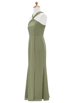Azazie Rue Junior Vestido de Pistacho de Gasa de Corte Sirena con Corte Lateral image8