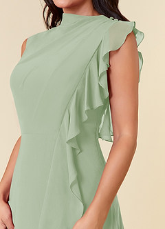 Azazie Narine Abiti per la Madre della Sposa Abito A-Line in Chiffon con Scollo Alto a Pieghe Verde Salvia image6