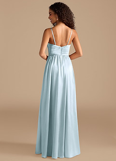 Azazie Alia Vestidos de damas de honor Vestido de Azul Cielo de Satén Metálico de Corte en A con Plisado image4