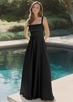 Azazie Shaude Robes à essayer chez vous Robe Trapèze en Satin extensible Plissée Noir image4