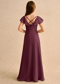 Azazie Nari Girls Formal Flower Girl Dresses Cabernet A-Line with Sleeves Chiffon Dress image2