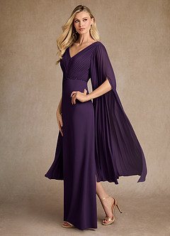 Azazie Ellsworth Mother of the Bride Dresses Plum Column Pleated Stretch Crepe Dress image4
