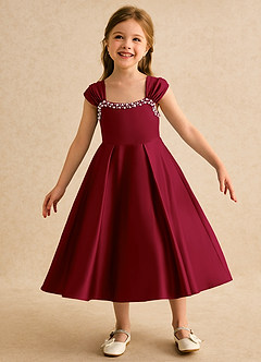 Azazie Yosemite Flower Girl Dresses Burgundy Ball-Gown Sweetheart Neckline Matte Satin Dress image3