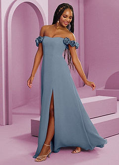 Barbie ♥ Azazie Robes de demoiselle d'honneur Robe Trapèze Convertible en Mousseline de soie Épaule décolletée Violet Crépusculaire image7