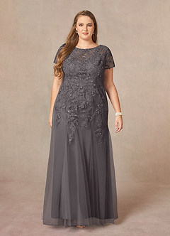 Azazie Laurie vestidos de madre de la novia Vestido de Gris Acero de Tul de Sirena con Scoop Lentejuelas image8