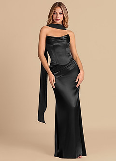 Azazie Sorrel Bridesmaid Dresses Black Mermaid Corset Metallic Satin Convertible Dress image3