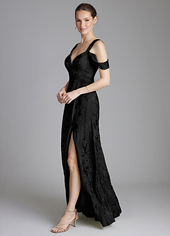 Azazie Emoria Bridesmaid Dresses Midnight Jacquard A-Line Off the Shoulder Jacquard Dress image7