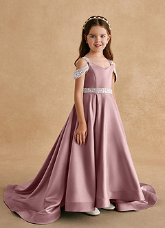 Azazie Jodi Abiti da Ragazza di Fiori Abito A-Line in Raso Opaco Rosa Polverosa image3