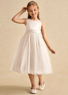 Azazie Winnie vestidos de niña de las flores Vestido de Alabastro Blanco de Tul de Princesa con Lazo image4