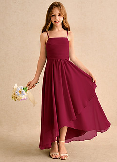 Azazie Twilight Dance Girls Formal Flower Girl Dresses Burgundy A-Line Pleated Chiffon Dress image1