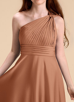 Azazie Charlize Junior Vestido de Bronceador de Satén Elástico de Corte en A con Plisado image7