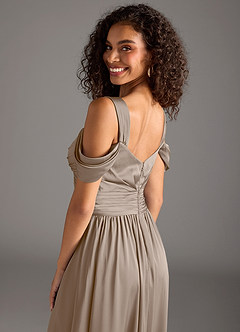 Azazie Lianne Brautjungfernkleider A-Linie Schulterfrei Stretch-Satin Kleid Taupe image3