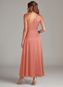 Azazie Brooke Bridesmaid Dresses Salmon Pink A-Line One Shoulder Stretch Satin Dress image7