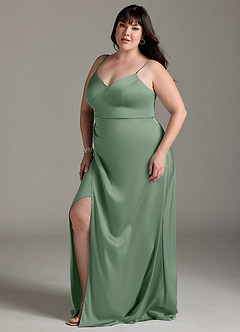 Azazie Marchella Bridesmaid Dresses Matcha A-Line Corset Stretch Satin Dress image10