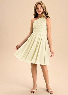 Azazie Charlize Junior Lemon Sorbet A-Line Pleated Chiffon Dress image1