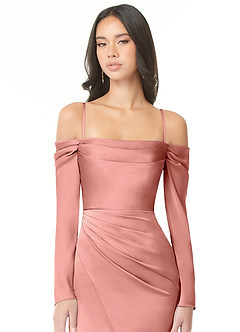 Azazie Hallie Bridesmaid Dresses Rosette Sheath Off-The-Shoulder Long Sleeve Stretch Satin Convertible Dress image2