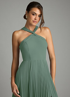 Azazie Afra Abiti da Damigella Abito A-Line in Chiffon Plissettato Eucalipto image5