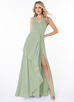 Azazie Calvi Bridesmaid Dresses Dusty Sage A-Line Ruched Chiffon Dress image4