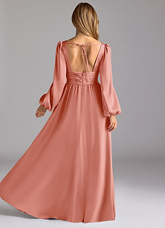 Azazie Norah Bridesmaid Dresses Coral A-Line Stretch Satin Dress image2