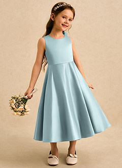 Azazie Kay Flower Girl Dresses Mist A-Line Pleated Matte Satin Dress image1