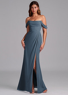 Azazie Johana Jurken voor bruidsmeisjes Converteerbaar Jurk van Chiffon met Zeemeermin Off the Shoulder Neptunus image7